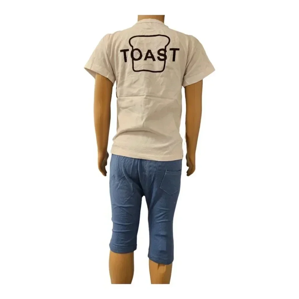2T Baby Boys White and Blue Shorts and Tshirt Faux Vest 2pcs Set